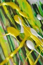 Hypnotic waxy yello white silvery green gold hues, splashes, brush strokes watercolor paint. Watercolor paint abstract background.