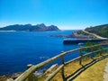 Way through Cies Islands, in Galicia, Spain, with views of sea a Royalty Free Stock Photo