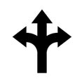 3 way decision opportunity option arrow. Three way direction vector path choice sign.