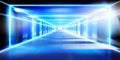 Blue neon lights. Illuminated tunnel. Royalty Free Stock Photo