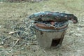 Simple rural cooking with bbq fresh water fish Royalty Free Stock Photo