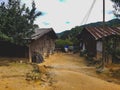 Way path in the village old nature aboriginal roof house wood metall brown earth hill mountain chiang mai north Thailand