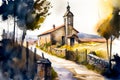 Way of St James , Camino de Santiago, Spain, watercolor landscape