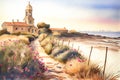 Way of St James , Camino de Santiago, Spain, watercolor landscape