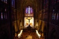 Way of St. James. Interior. High altar and stained glass windows in the cathedral of Leon, Spain