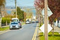Way street with blooming cherry trees in Dublin. Royalty Free Stock Photo