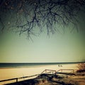 Way to the beach between sandy dunes. Royalty Free Stock Photo