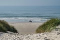 Way to beach view from dune, horse riders in far edi Royalty Free Stock Photo