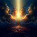 Way to heaven. Humility and encouragement. Divine Light and Holy Cross Royalty Free Stock Photo