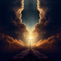 Way to heaven. Humility and encouragement. Divine Light and Holy Cross Royalty Free Stock Photo