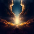 Way to heaven. Humility and encouragement. Divine Light and Holy Cross Royalty Free Stock Photo