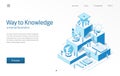 Way to Knowledge. Learning students teamwork. Education system modern isometric line illustration. University courses