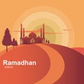 A way to mosque in the mountain ramadan kareem illustration vector graphic islamic holy month of Ramadhan Royalty Free Stock Photo