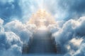 The way to success concept , stair on the cloud. Stairs to heaven visualization. Stone stairs going up to the cloudy sky Royalty Free Stock Photo