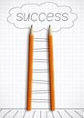 Way to success creative concept, pencil Ladder with painted step