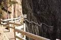 Stone Steep Steps . Trekking walking hiking Huangshan Mountain.