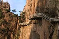 Stone Steep Steps . Trekking walking hiking Huangshan Mountain.