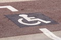 Way of wheel chair in the garden, disabled icon sign on the road in the public park.