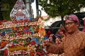 Wayang Kulit sellers on the streets, while exhibiting their selling products in Tegal / Central Java, Indonesia,