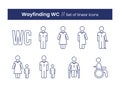 Wayfinding WC linear icons set. Vector illustration isolated on a white background. Royalty Free Stock Photo