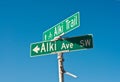 Waymark on Alki Beach of Seattle Royalty Free Stock Photo