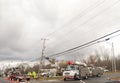 Wayne, New Jersey, USA 03/31/2019: Public Service employees fix broken telephone pole background image