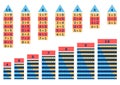 Ways to make four, five, six, seven, eight, nine, ten as growing houses. Addition from 4 to 10 table. Charts for children. Simple Royalty Free Stock Photo