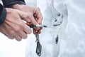 Ways to Open Frozen Car Doors. heating up the key. Male hand opening winter car door with keys, selective focus. Opening,