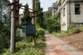 Wayside abandoned power supply facility and dilapidated buildings of 1960s