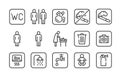 WC black line icons set. Unisex restroom. Public navigation. Pictograms for web page, mobile app, promo. Royalty Free Stock Photo