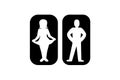 WC man and woman. White silhouette of toilet entrance, toilet symbol, toilet sign.