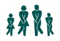 Wc restroom bathroom icon template. Male female family toilet indicating sign symbol. Funny green people isolated on light Royalty Free Stock Photo