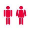 Wc symbols, robot red restroom men and women signs vector.