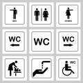 WC / Toilet door plate icons set. Men and women WC sign for restroom Royalty Free Stock Photo