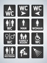 WC Toilet door plate icons set. Men and women WC sign for restroom. Bathroom plate. Royalty Free Stock Photo