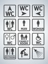 WC Toilet door plate icons set. Men and women WC sign for restroom. Bathroom plate. Royalty Free Stock Photo