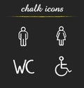 WC toilet door signs chalk icons set