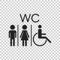 WC, toilet flat vector icon . Men and women sign for restroom on