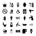 Wc toilet icons. Restroom and bathroom vector silhouette symbols