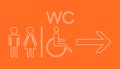 WC, toilet neon vector icon . Men and women sign for restroom on