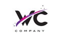 WC W C Black Letter Logo Design with Purple Magenta Swoosh
