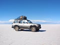 4wd expedition vehicle on the Salar Royalty Free Stock Photo