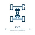 4wd icon. Linear vector illustration from transport collection. Outline 4wd icon vector. Thin line symbol for use on web and