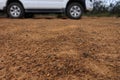 4WD vehicle driving on a very corrugate dirt road in Australia outback Royalty Free Stock Photo