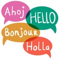 Hello, Hi with speech bubbles on different languages. Royalty Free Stock Photo