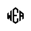 WEA letter logo design with polygon shape. WEA polygon and cube shape logo design. WEA hexagon vector logo template white and Royalty Free Stock Photo