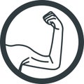 Weak male arms with flexed biceps muscles