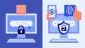 Weak Office Password Habits vs Strong MFA Authentication in Cyber Security Workflow vector illustration Royalty Free Stock Photo