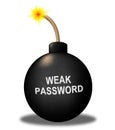 Weak Password Bomb Shows Online Vulnerability And Internet Threat - 3d Illustration