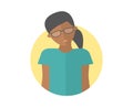 Weak, sad, depressed black girl in glasses. Flat design icon. Pretty woman with feeble depression emotion. Simply editable isolate